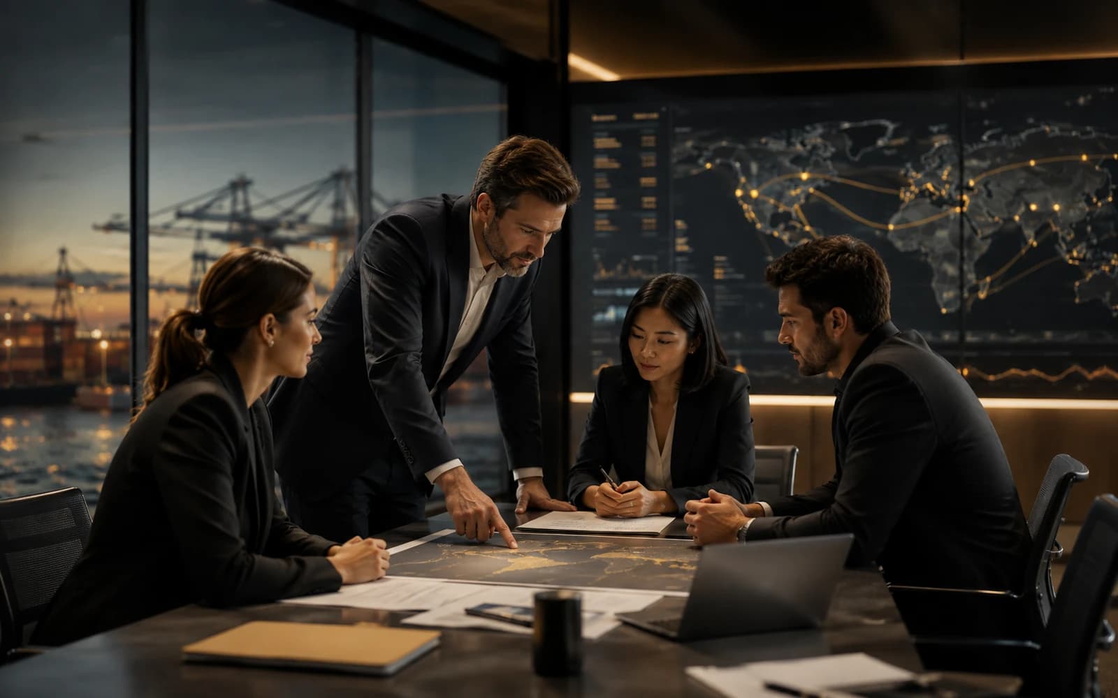 Professional logistics strategy and operations planning team in a global freight environment.