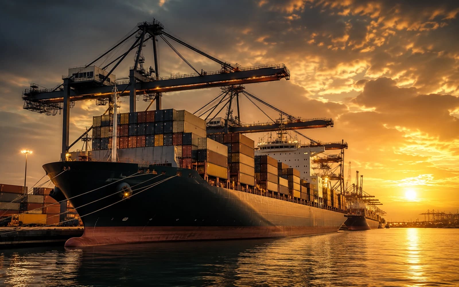 Ocean freight operations at a container port illustrating global sea cargo movement.
